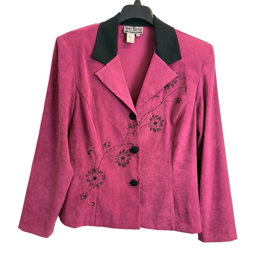 Sheri Martin New York Vintage Pink Faux Suede Embroidered Blazer Jacket Size 16